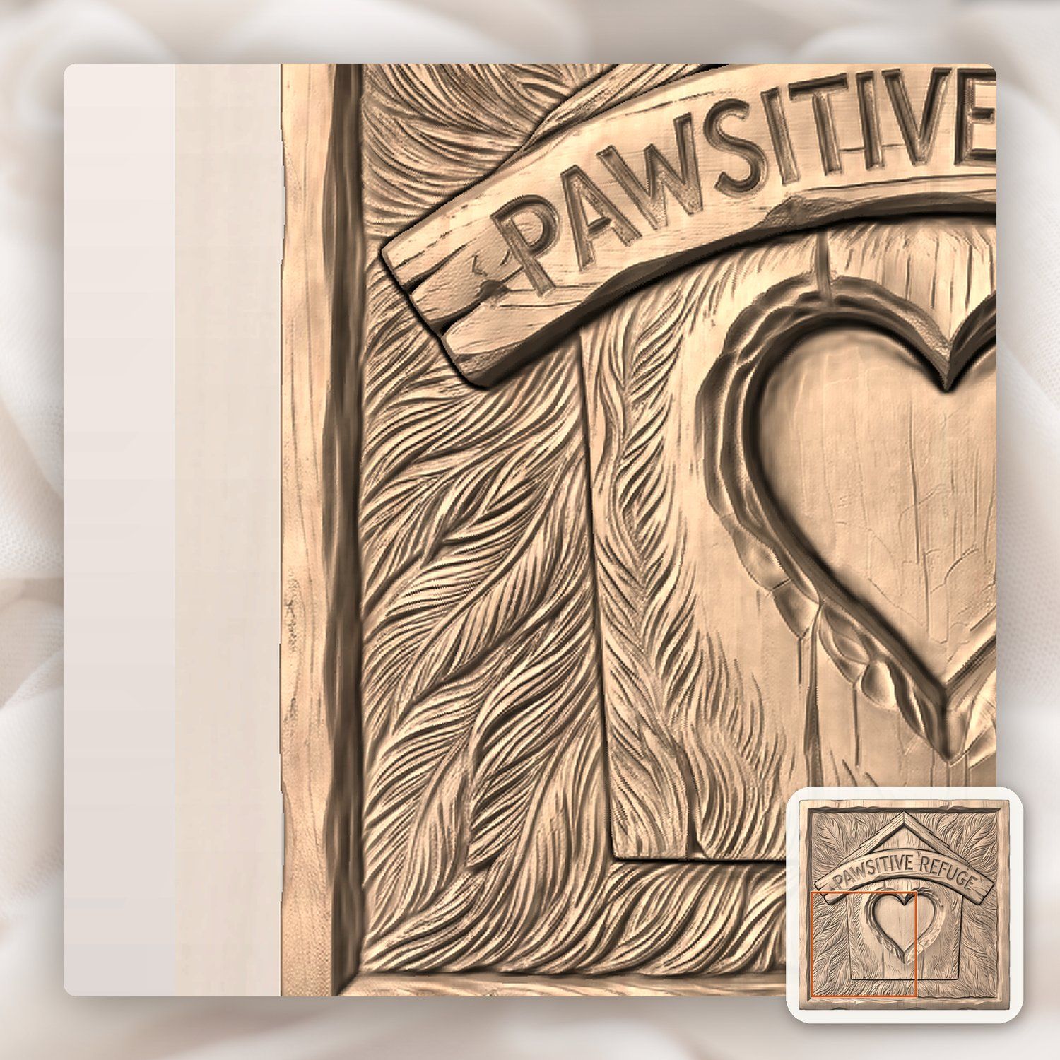 Pawsitive Refuge Heart Sanctuary CNC Relief STL bas-relief STL — view 4
