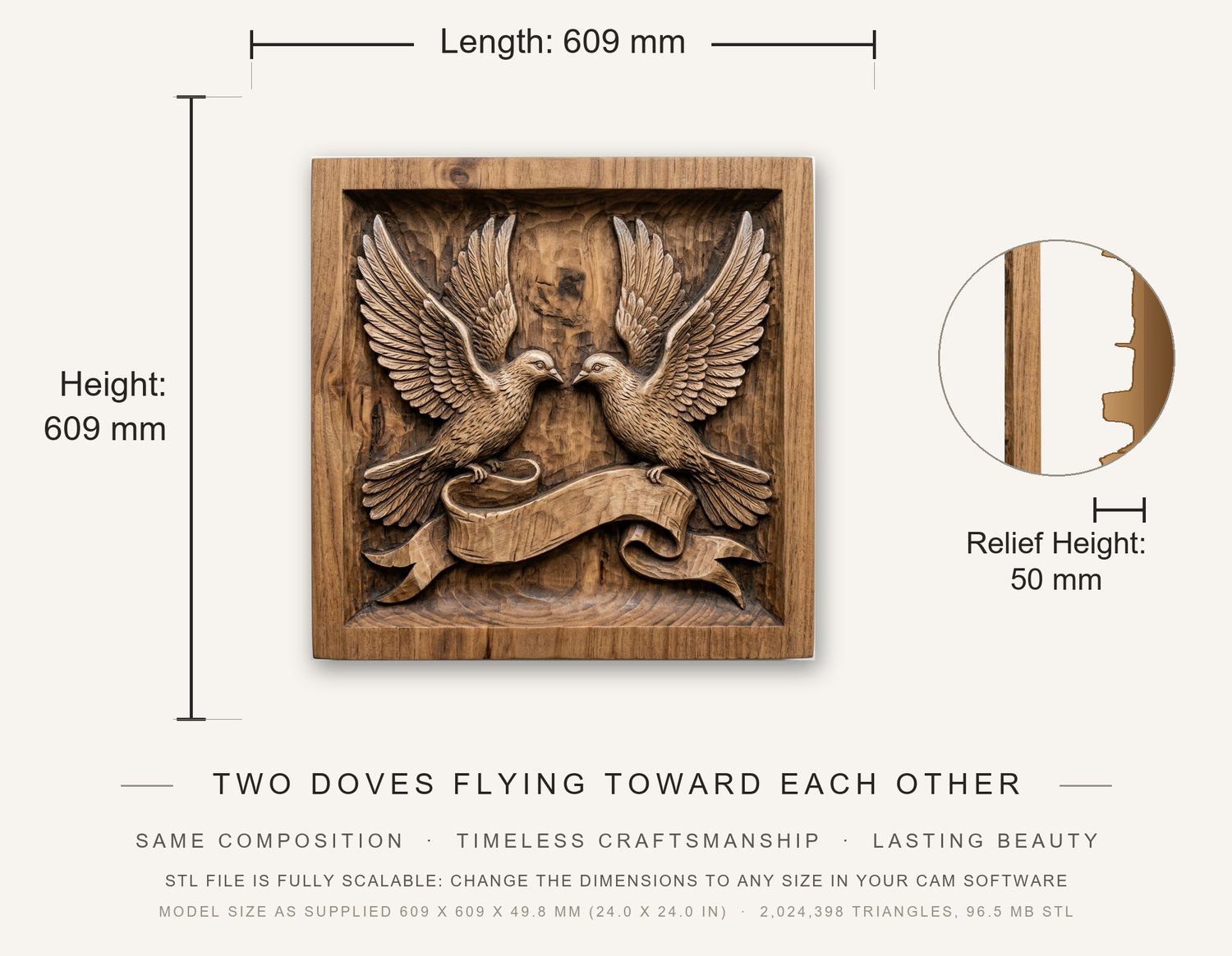 Peace Doves with Banner CNC Relief STL bas-relief STL — view 3