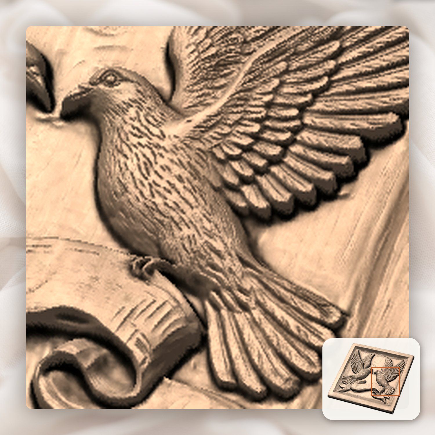 Peace Doves with Banner CNC Relief STL bas-relief STL — view 10