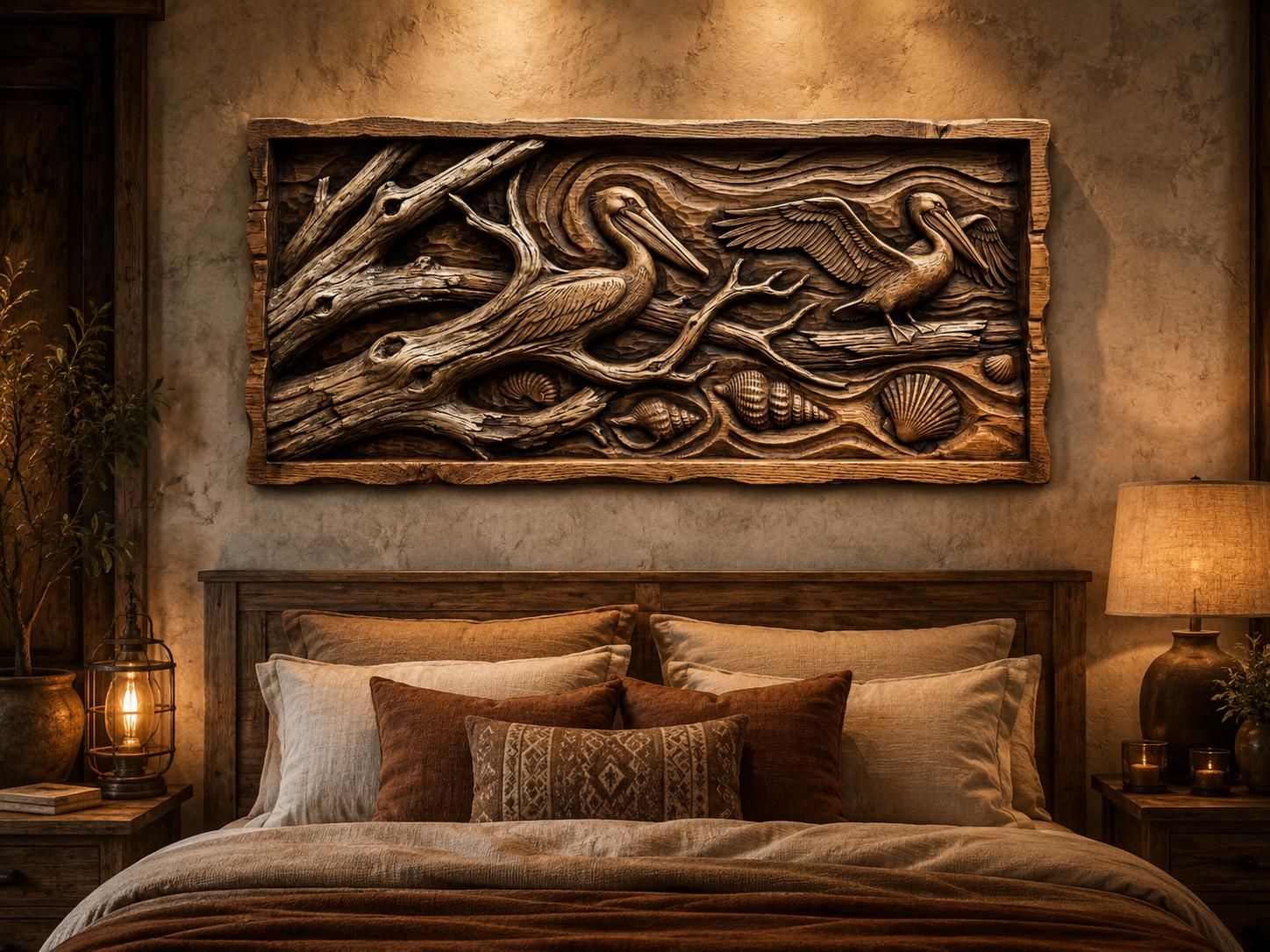 Brown Pelican on Driftwood Coastal Bas-Relief STL bas-relief STL — view 4