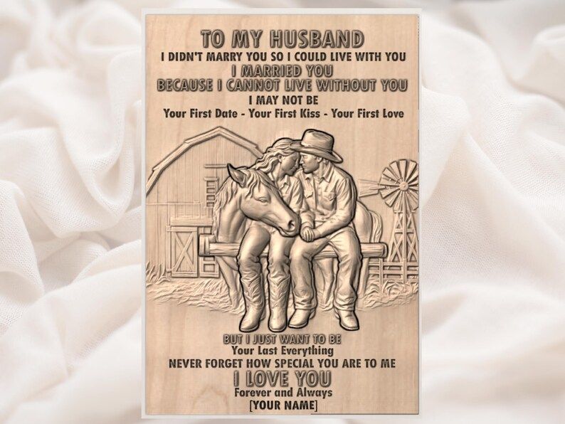 To My Husband Cowboy Couple Bas-Relief STL Carving Panel bas-relief STL — view 2