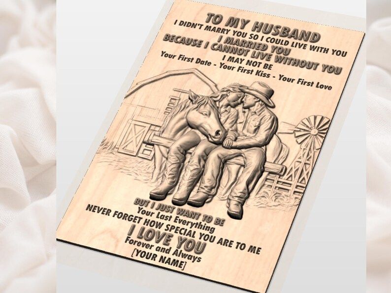 To My Husband Cowboy Couple Bas-Relief STL Carving Panel bas-relief STL — view 3