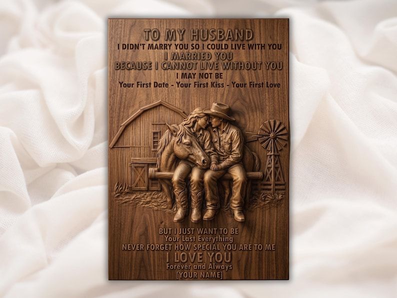 To My Husband Cowboy Couple Bas-Relief STL Carving Panel bas-relief STL design