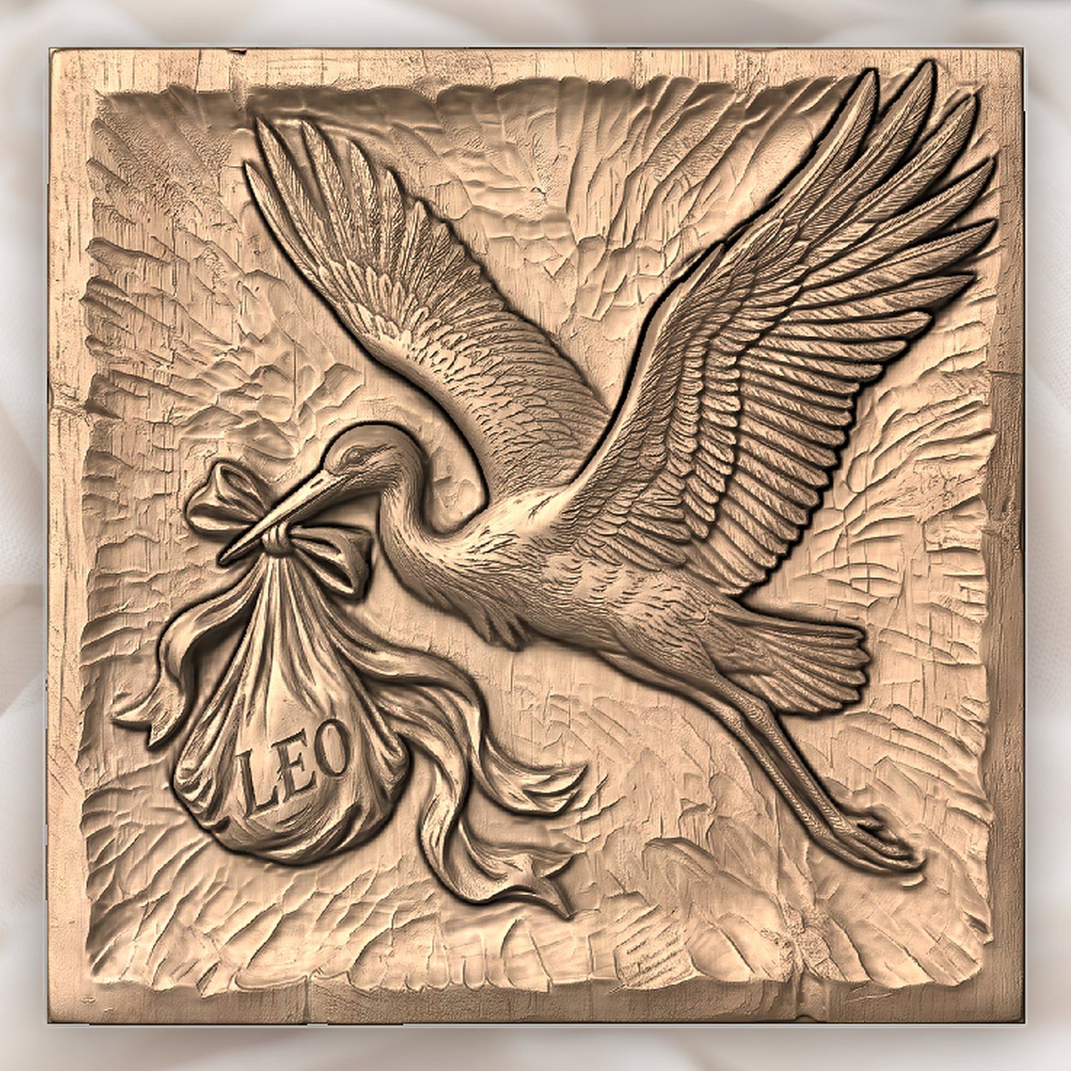 Personalized Stork Baby Delivery Nursery Decor CNC Relief STL bas-relief STL — view 4