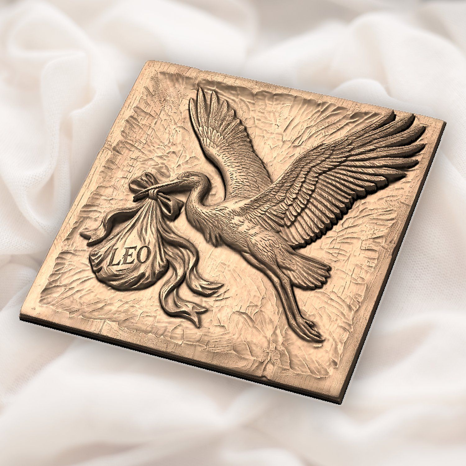 Personalized Stork Baby Delivery Nursery Decor CNC Relief STL bas-relief STL — view 5