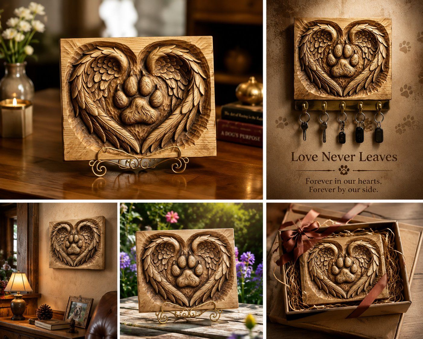 Pet Memorial Angel Wings Paw Print Heart CNC Relief STL bas-relief STL — view 3