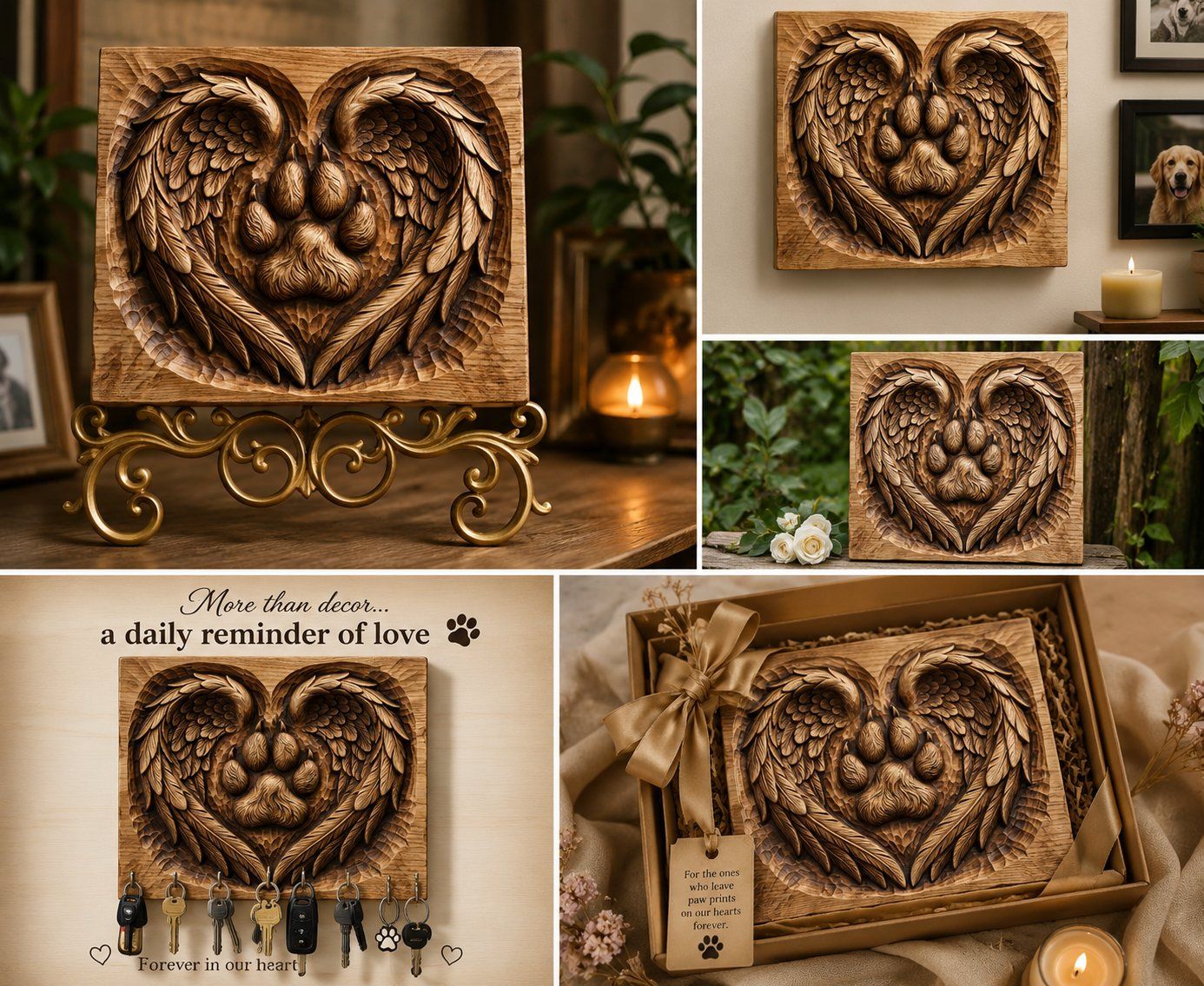 Pet Memorial Angel Wings Paw Print Heart CNC Relief STL bas-relief STL — view 4