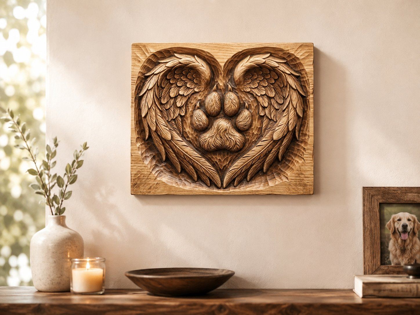 Pet Memorial Angel Wings Paw Print Heart CNC Relief STL bas-relief STL — view 5