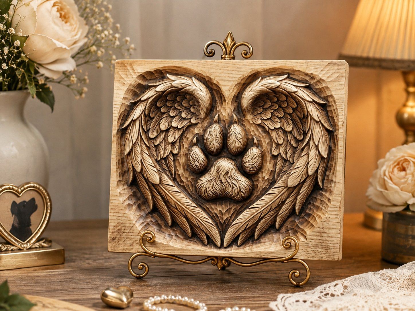 Pet Memorial Angel Wings Paw Print Heart CNC Relief STL bas-relief STL — view 6