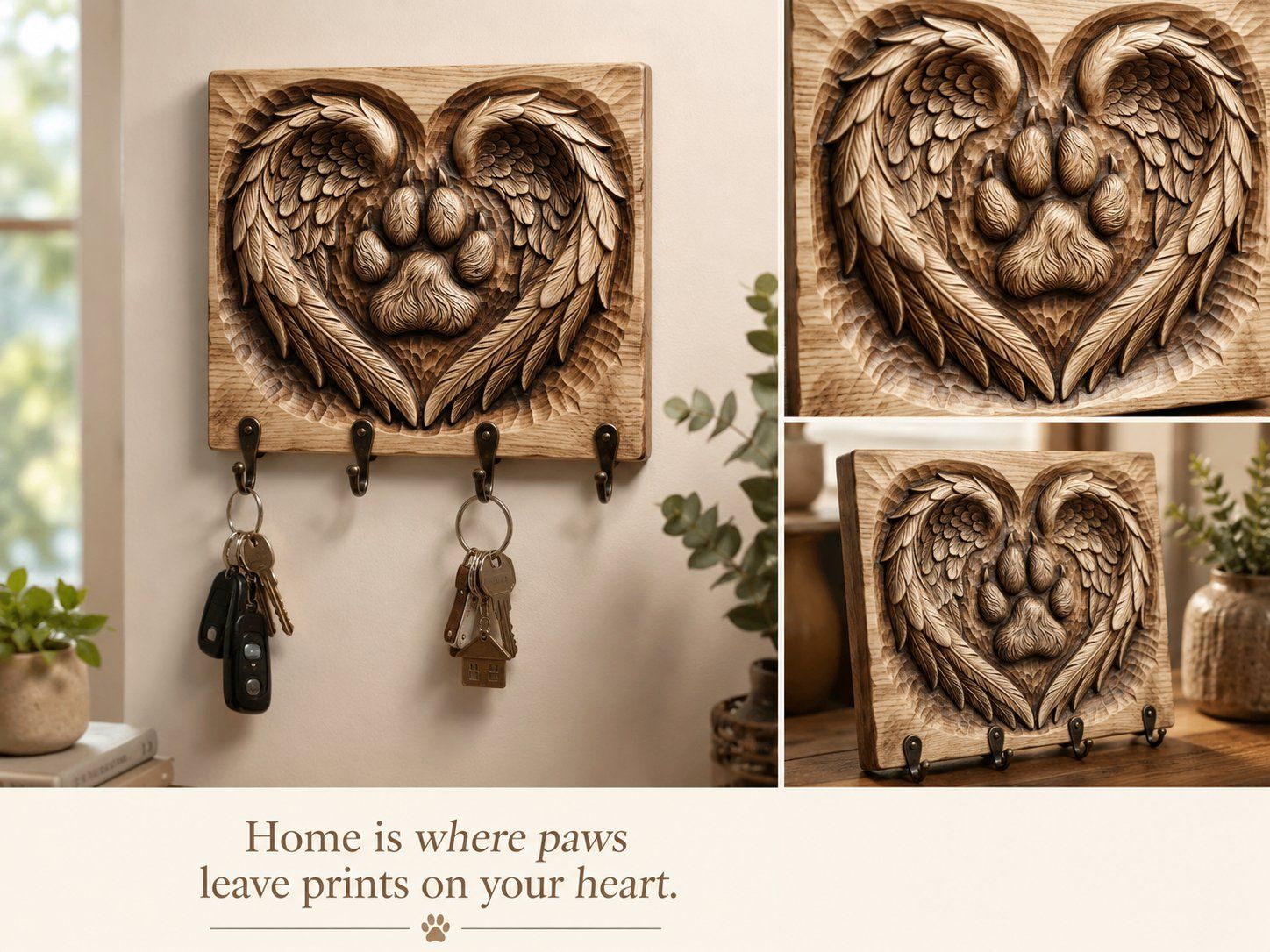 Pet Memorial Angel Wings Paw Print Heart CNC Relief STL bas-relief STL — view 9