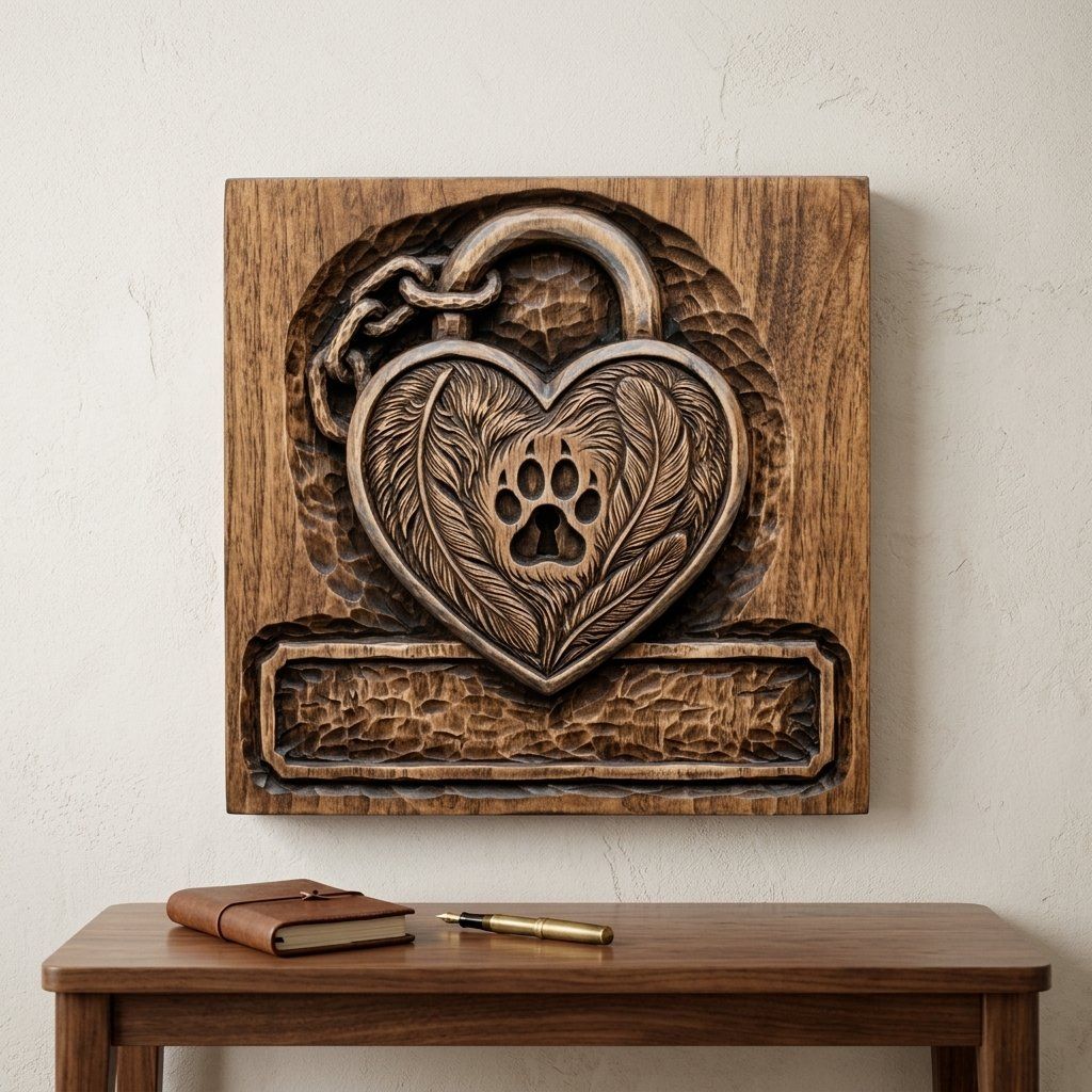 Pet Memorial Heart Padlock CNC Relief STL bas-relief STL — view 13