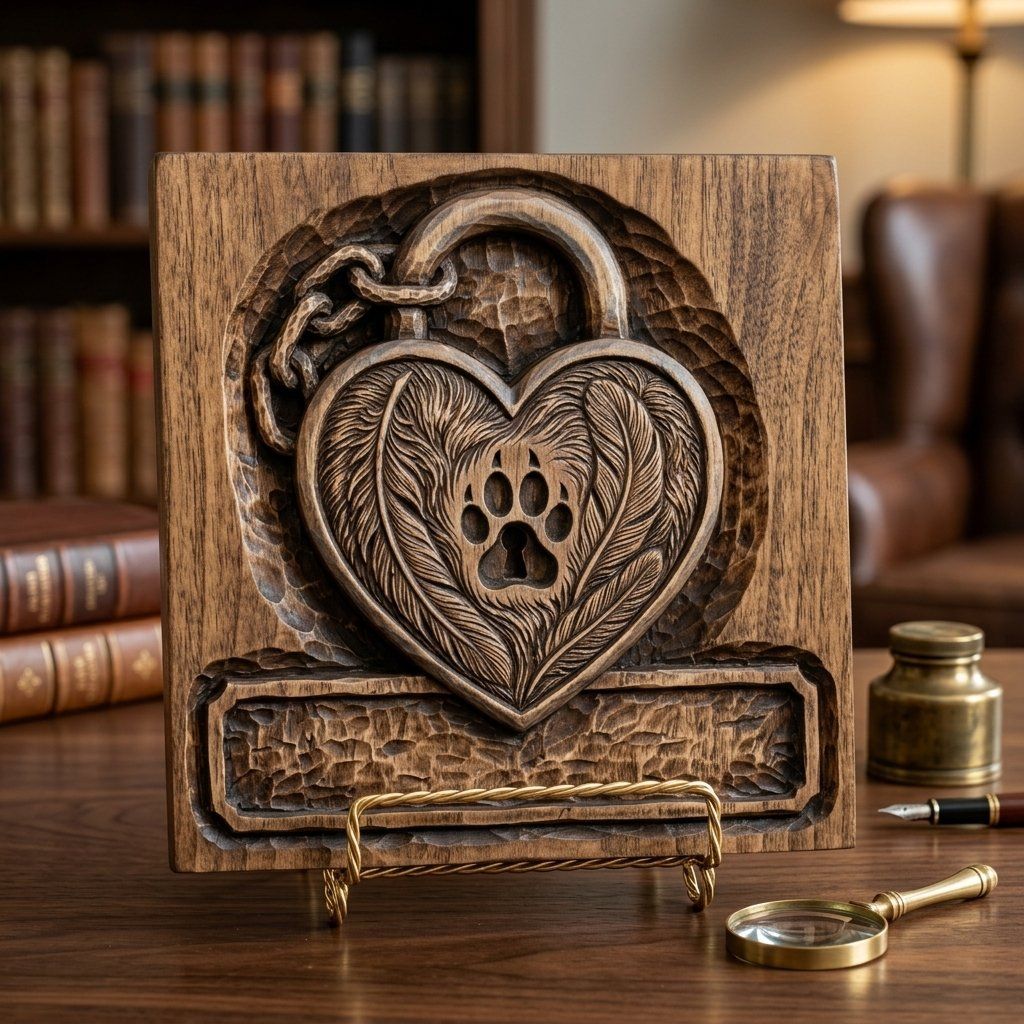 Pet Memorial Heart Padlock CNC Relief STL bas-relief STL — view 3