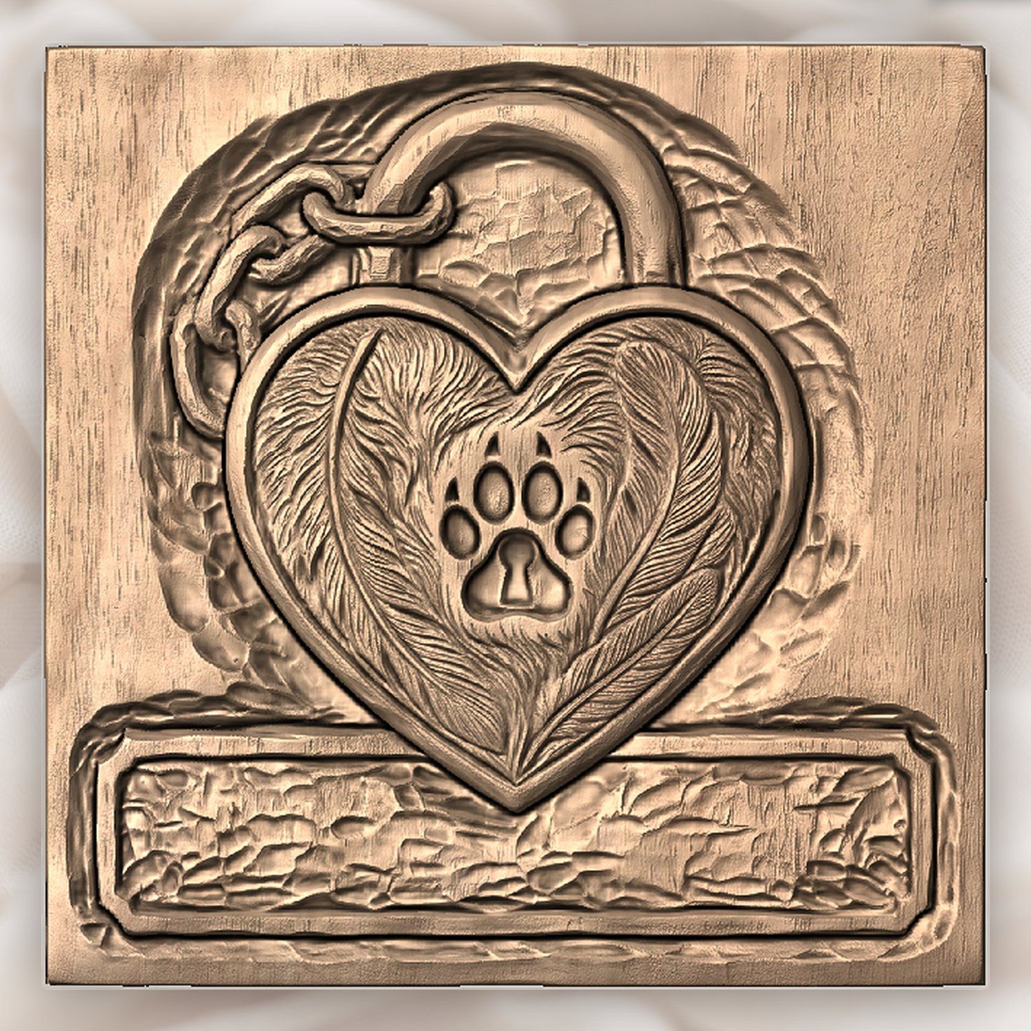 Pet Memorial Heart Padlock CNC Relief STL bas-relief STL — view 4