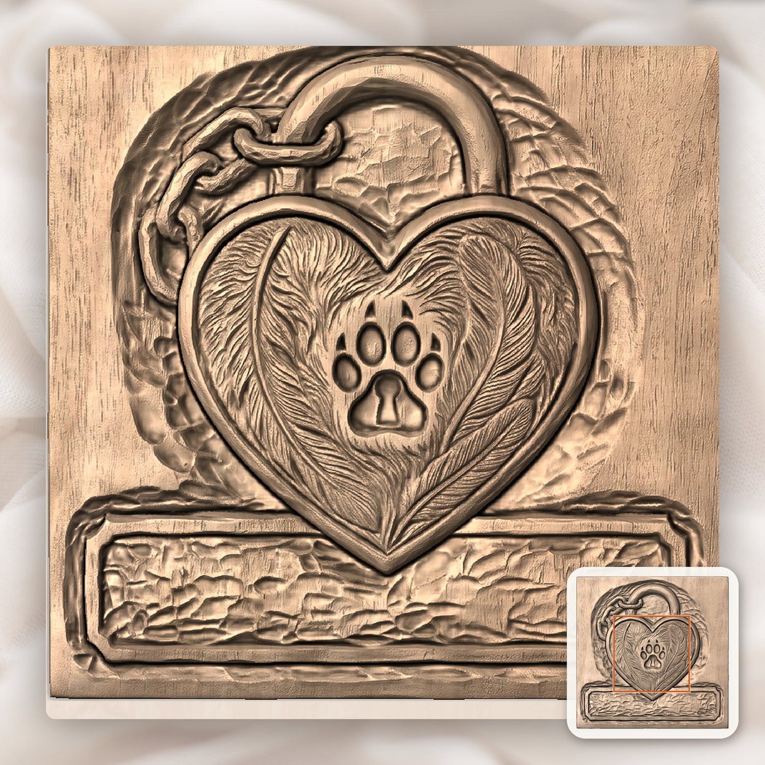 Pet Memorial Heart Padlock CNC Relief STL bas-relief STL — view 6