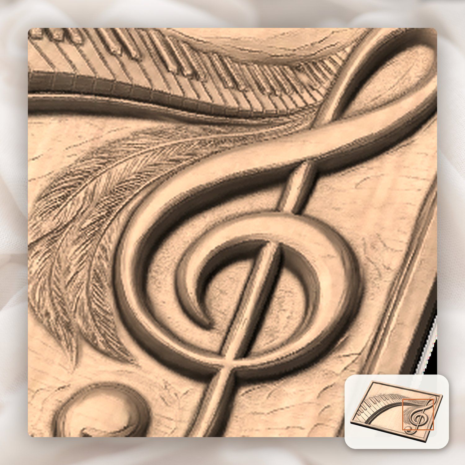 Piano Keys Treble Clef CNC Relief STL bas-relief STL — view 9