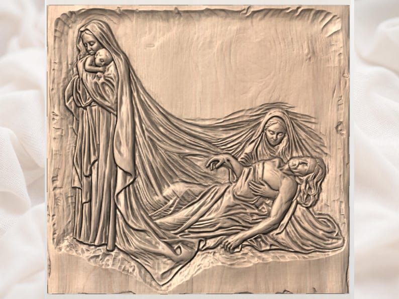 Madonna and Pietà Devotional Bas-Relief STL for CNC Carving bas-relief STL — view 2