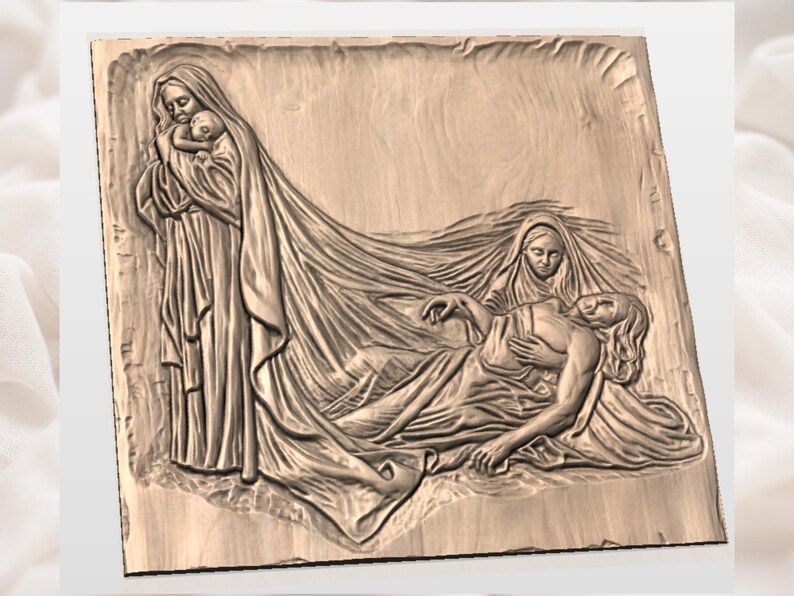 Madonna and Pietà Devotional Bas-Relief STL for CNC Carving bas-relief STL — view 3