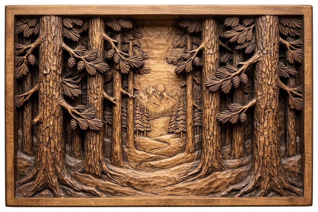 Pine Forest Mountain Vista Panorama CNC Relief STL bas-relief STL — view 14