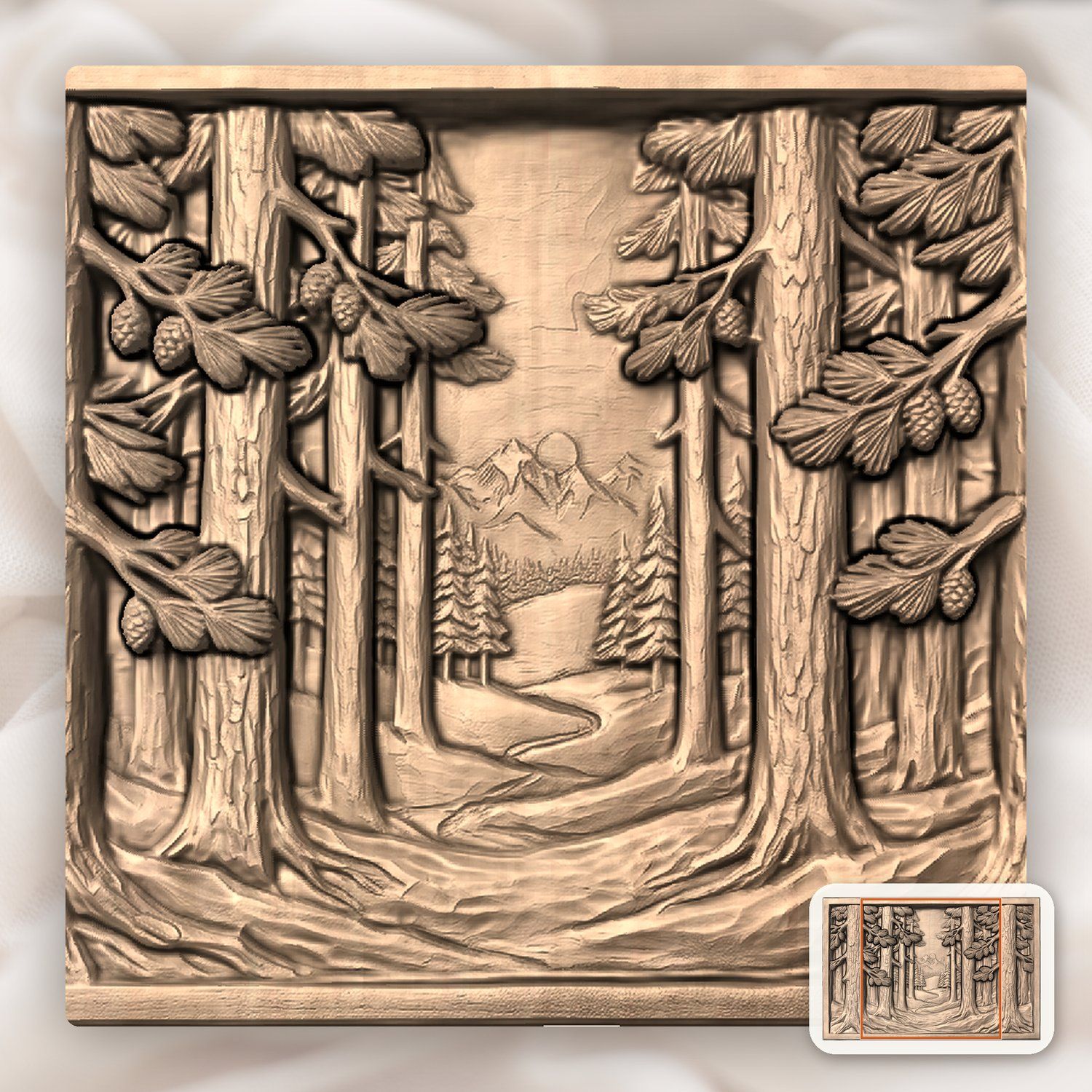 Pine Forest Mountain Vista Panorama CNC Relief STL bas-relief STL — view 6