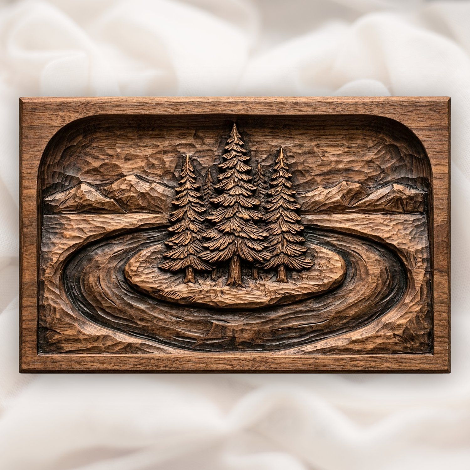 Pine Tree Island River Mountain CNC Relief STL bas-relief STL design