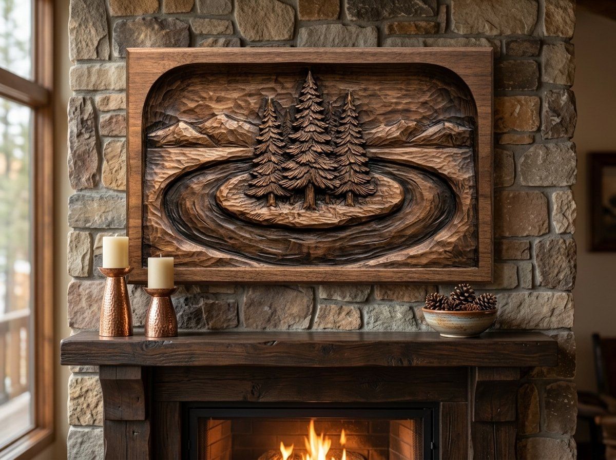 Pine Tree Island River Mountain CNC Relief STL bas-relief STL — view 10