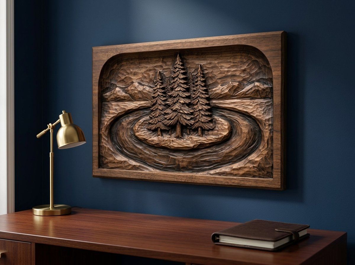 Pine Tree Island River Mountain CNC Relief STL bas-relief STL — view 11