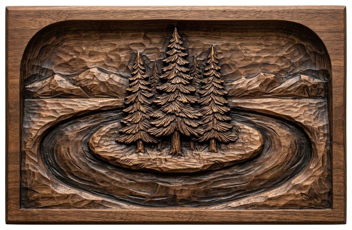 Pine Tree Island River Mountain CNC Relief STL bas-relief STL — view 12