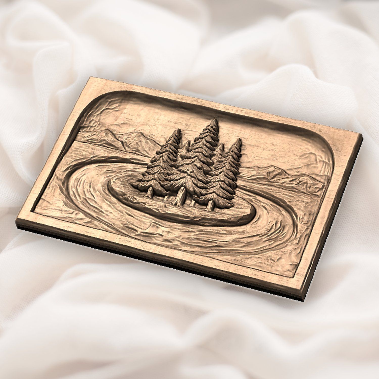 Pine Tree Island River Mountain CNC Relief STL bas-relief STL — view 5