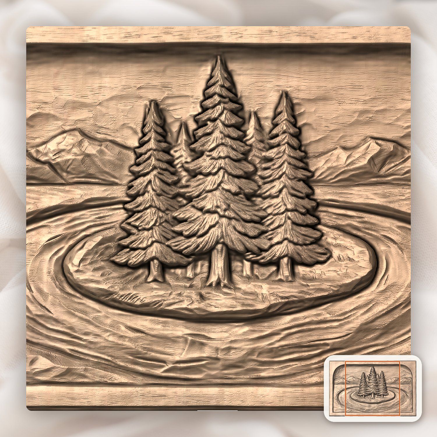 Pine Tree Island River Mountain CNC Relief STL bas-relief STL — view 6