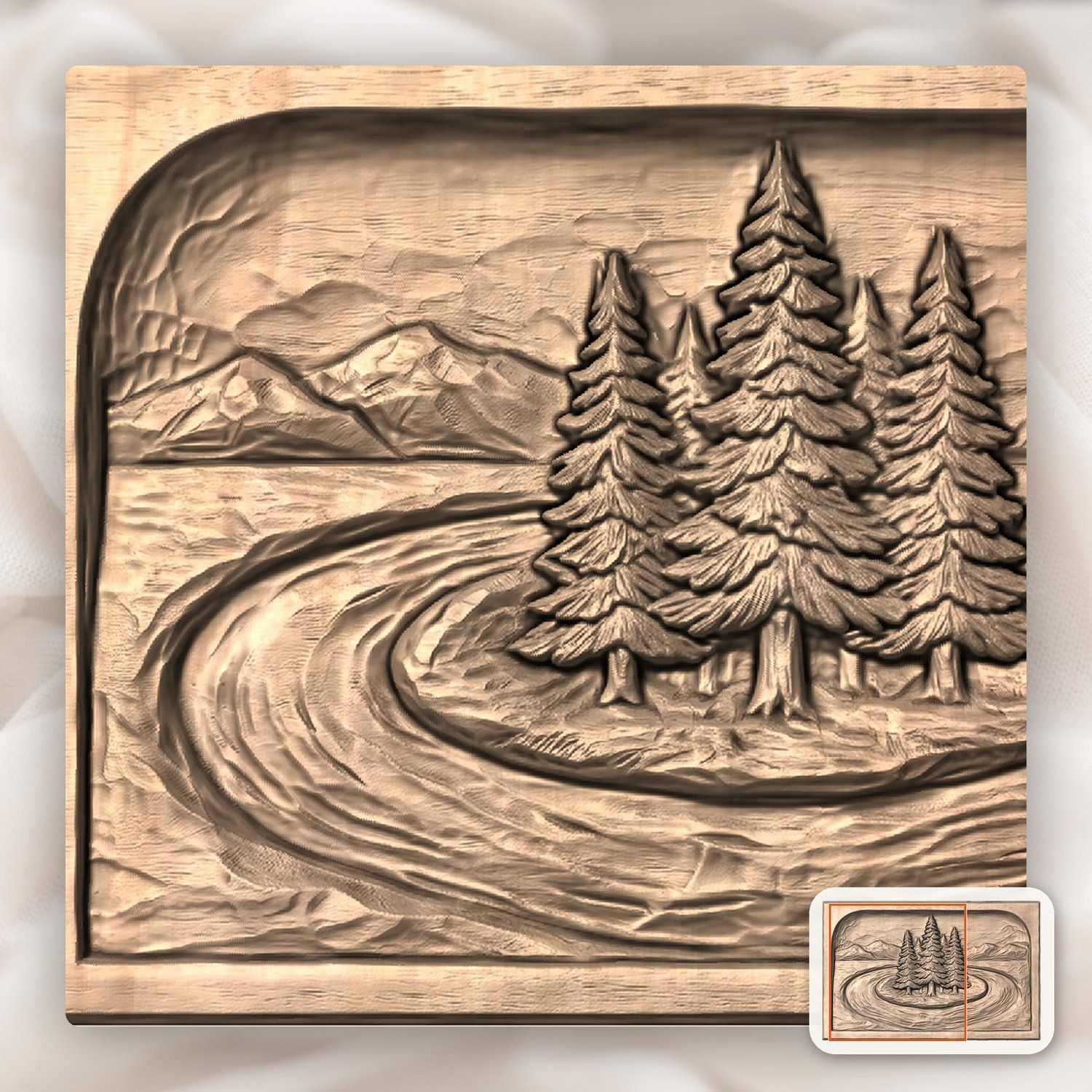 Pine Tree Island River Mountain CNC Relief STL bas-relief STL — view 7
