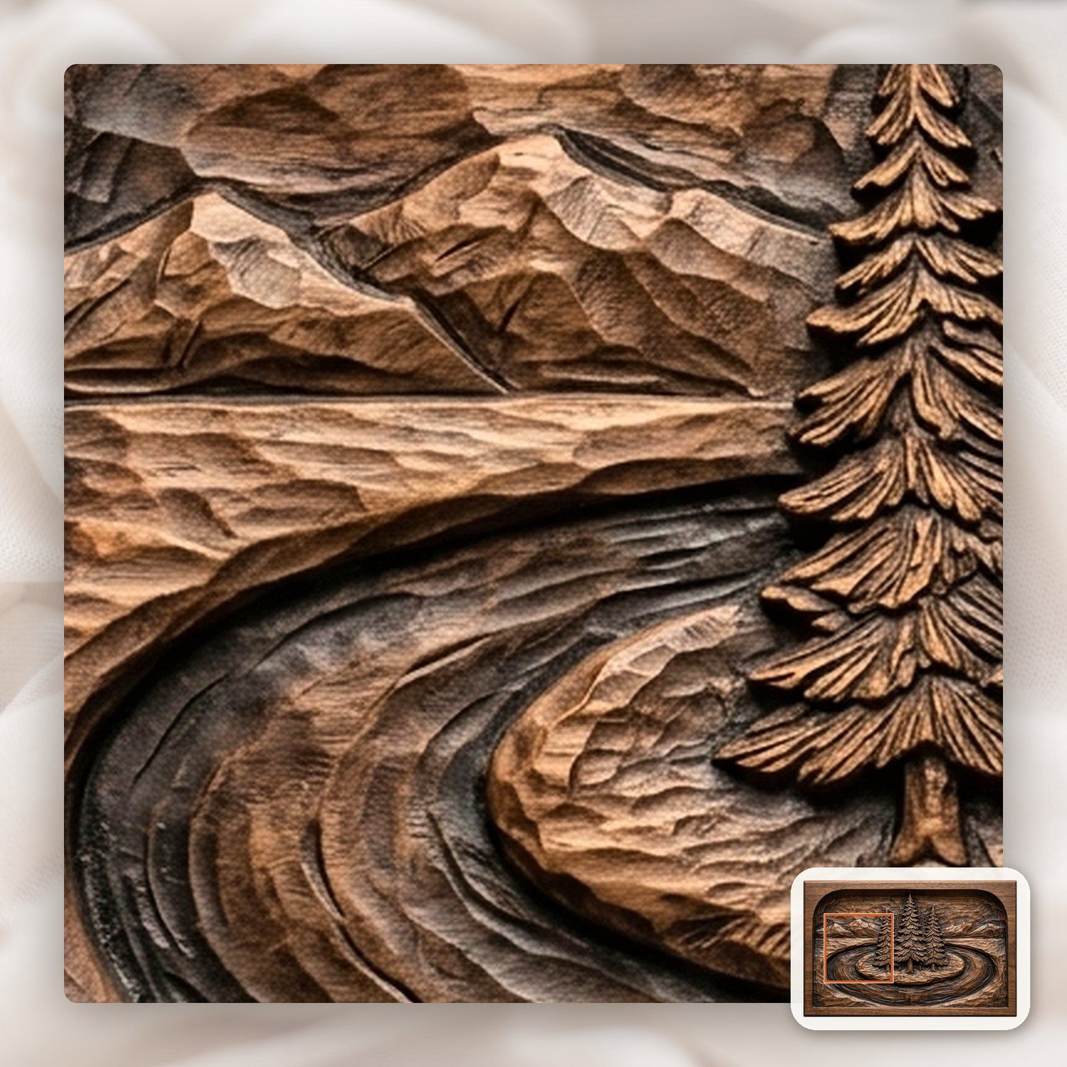 Pine Tree Island River Mountain CNC Relief STL bas-relief STL — view 9
