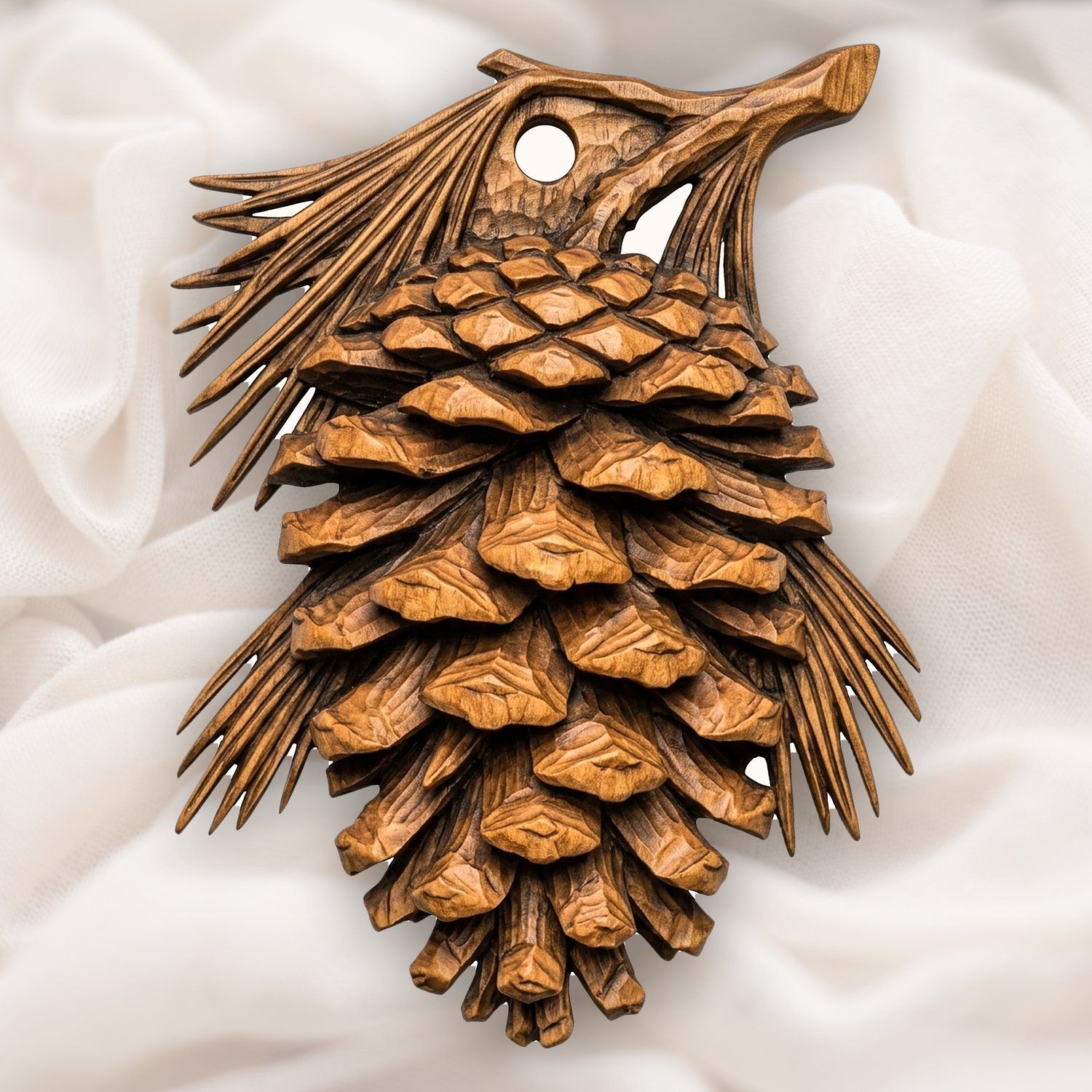 Pinecone Branch Hanging Ornament CNC Relief STL bas-relief STL — view 14