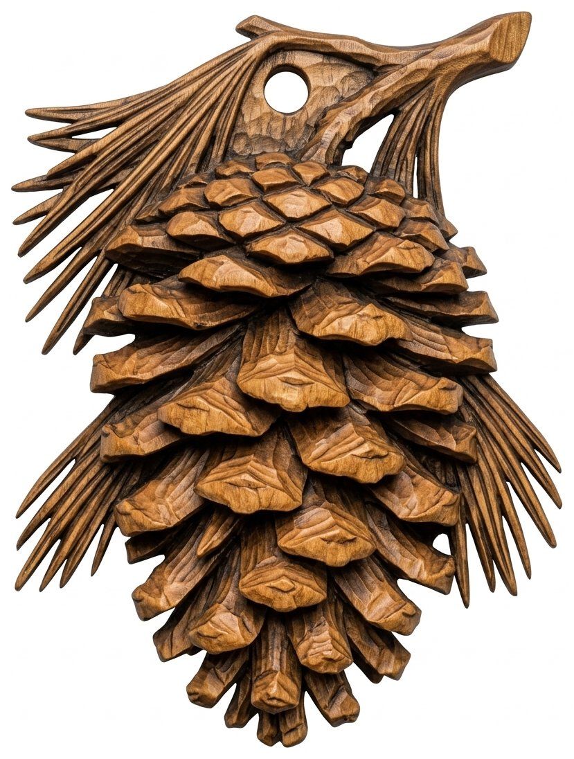 Pinecone Branch Hanging Ornament CNC Relief STL bas-relief STL — view 13