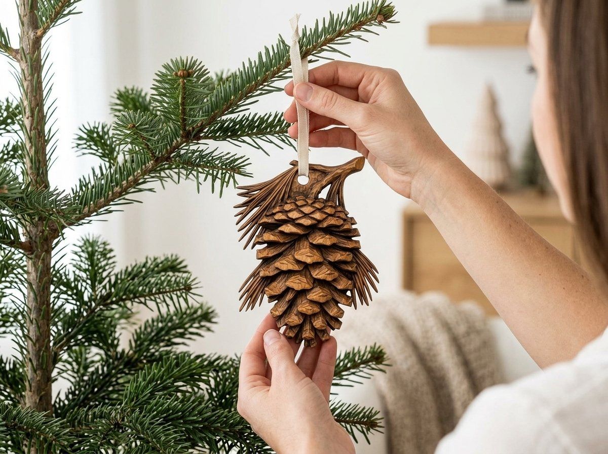 Pinecone Branch Hanging Ornament CNC Relief STL bas-relief STL design