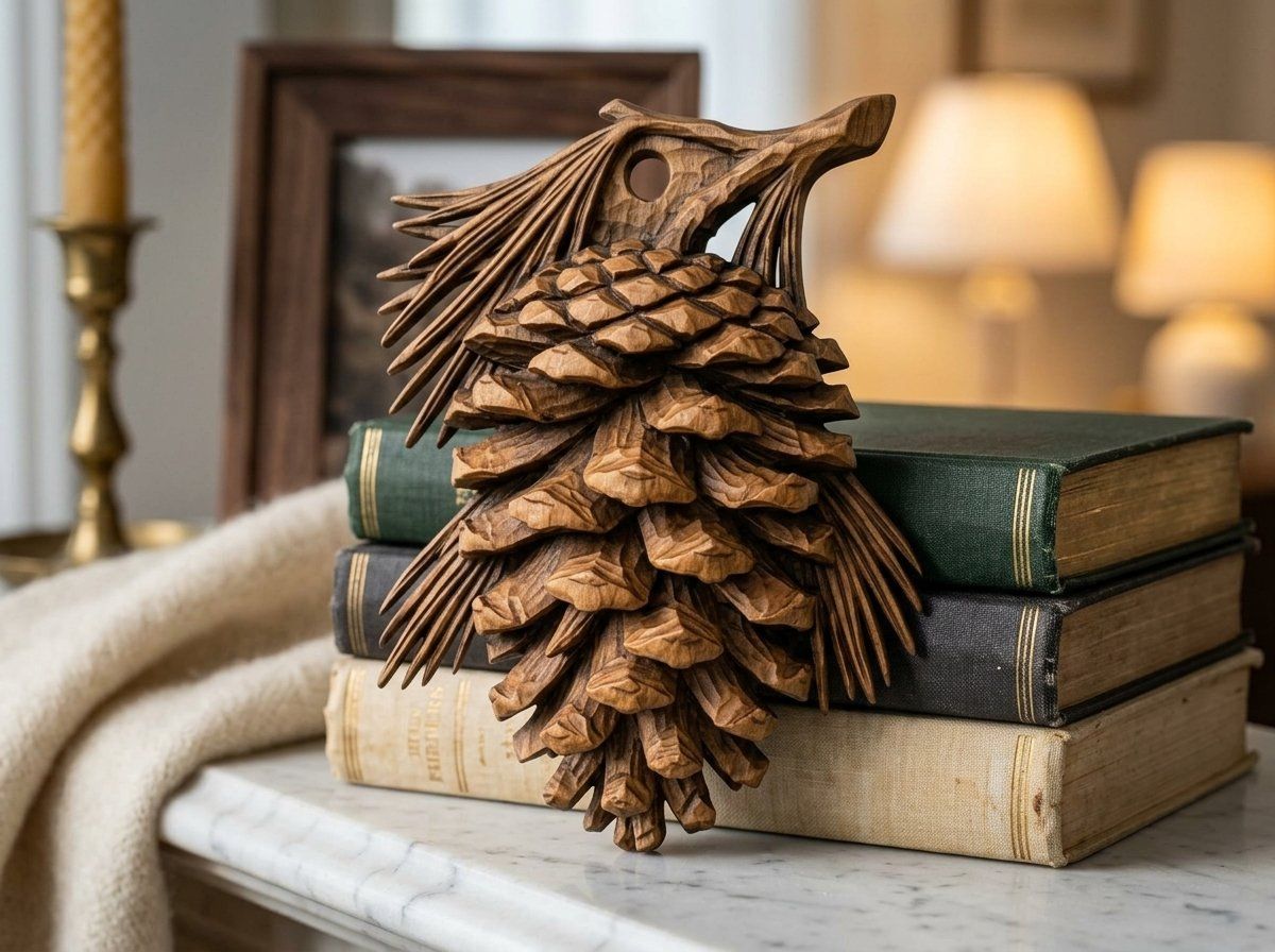 Pinecone Branch Hanging Ornament CNC Relief STL bas-relief STL — view 4