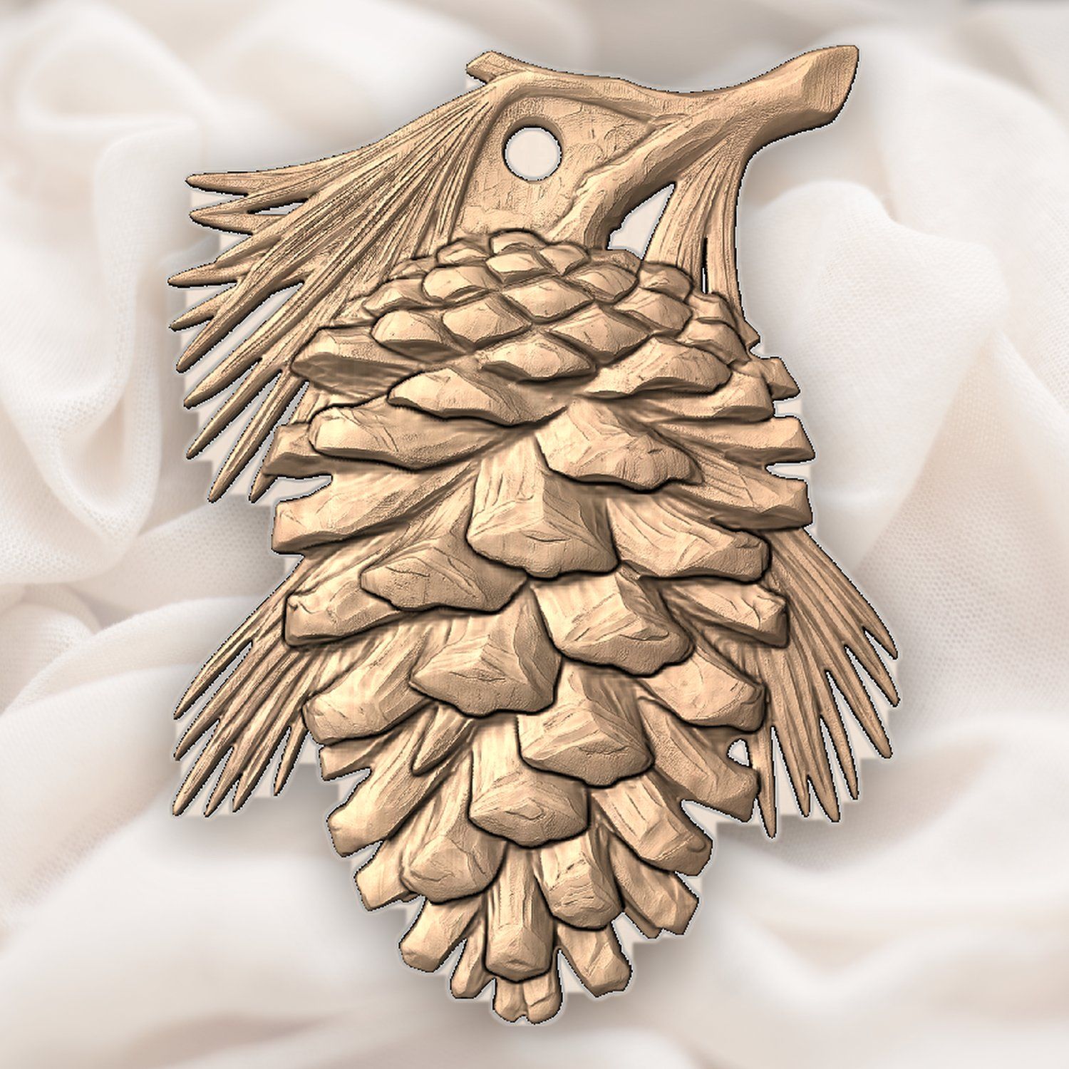 Pinecone Branch Hanging Ornament CNC Relief STL bas-relief STL — view 5