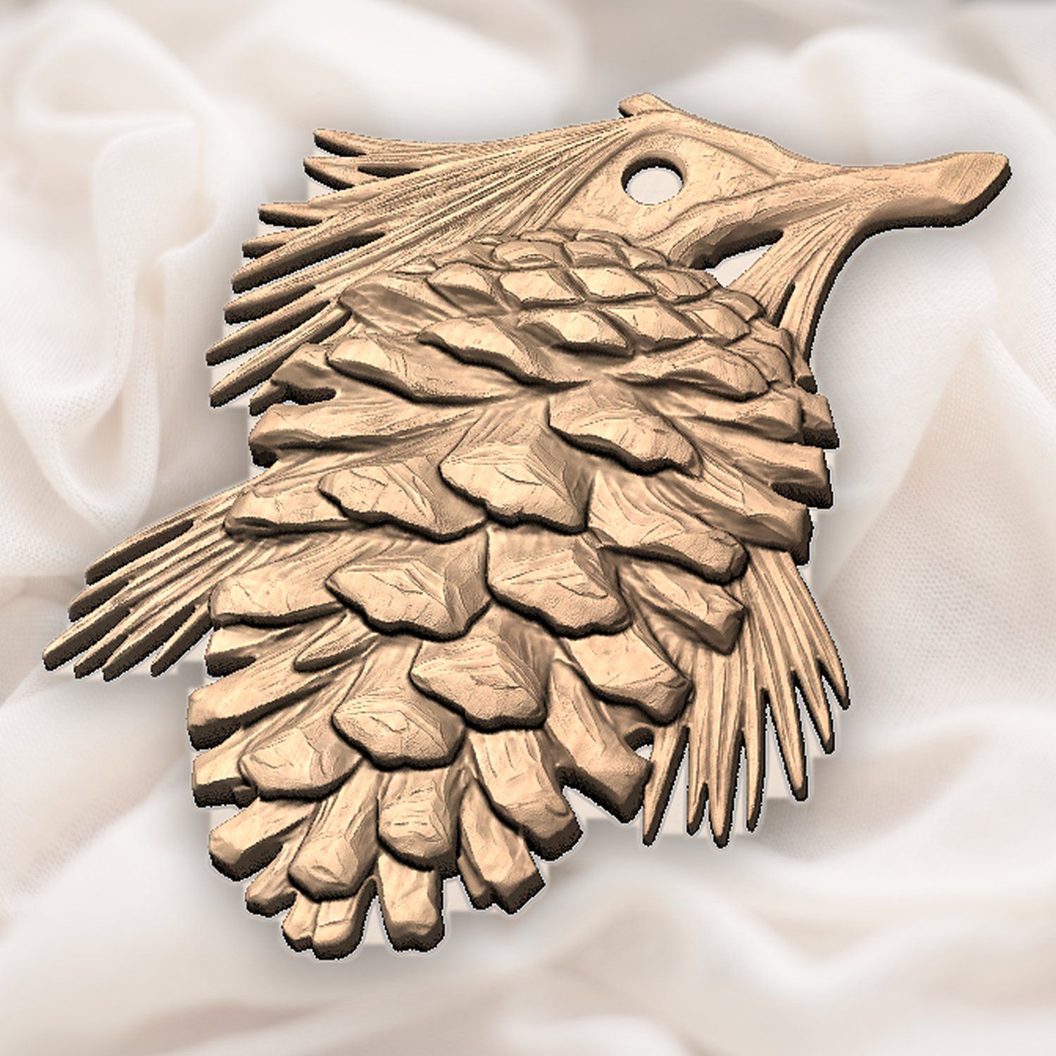 Pinecone Branch Hanging Ornament CNC Relief STL bas-relief STL — view 6