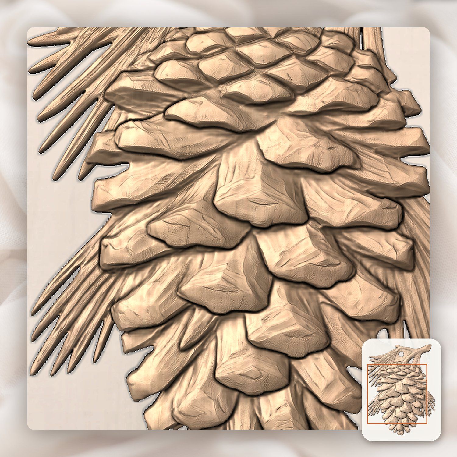 Pinecone Branch Hanging Ornament CNC Relief STL bas-relief STL — view 7