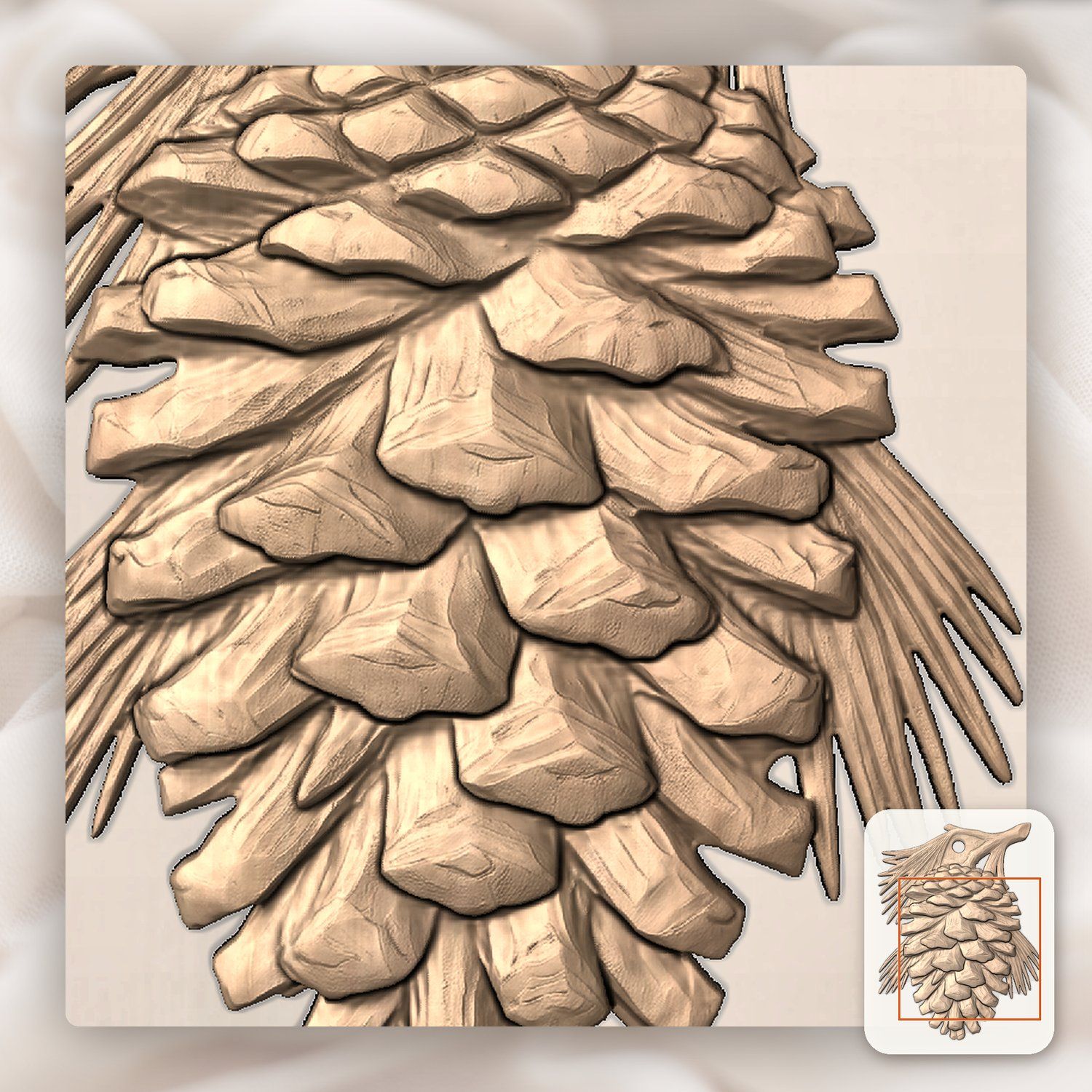 Pinecone Branch Hanging Ornament CNC Relief STL bas-relief STL — view 9