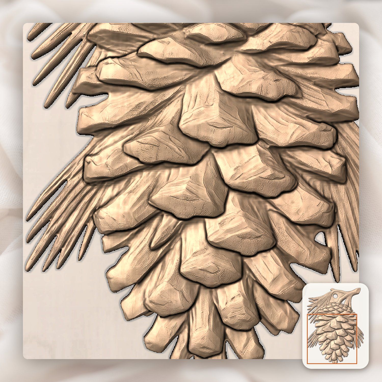 Pinecone Branch Hanging Ornament CNC Relief STL bas-relief STL — view 10