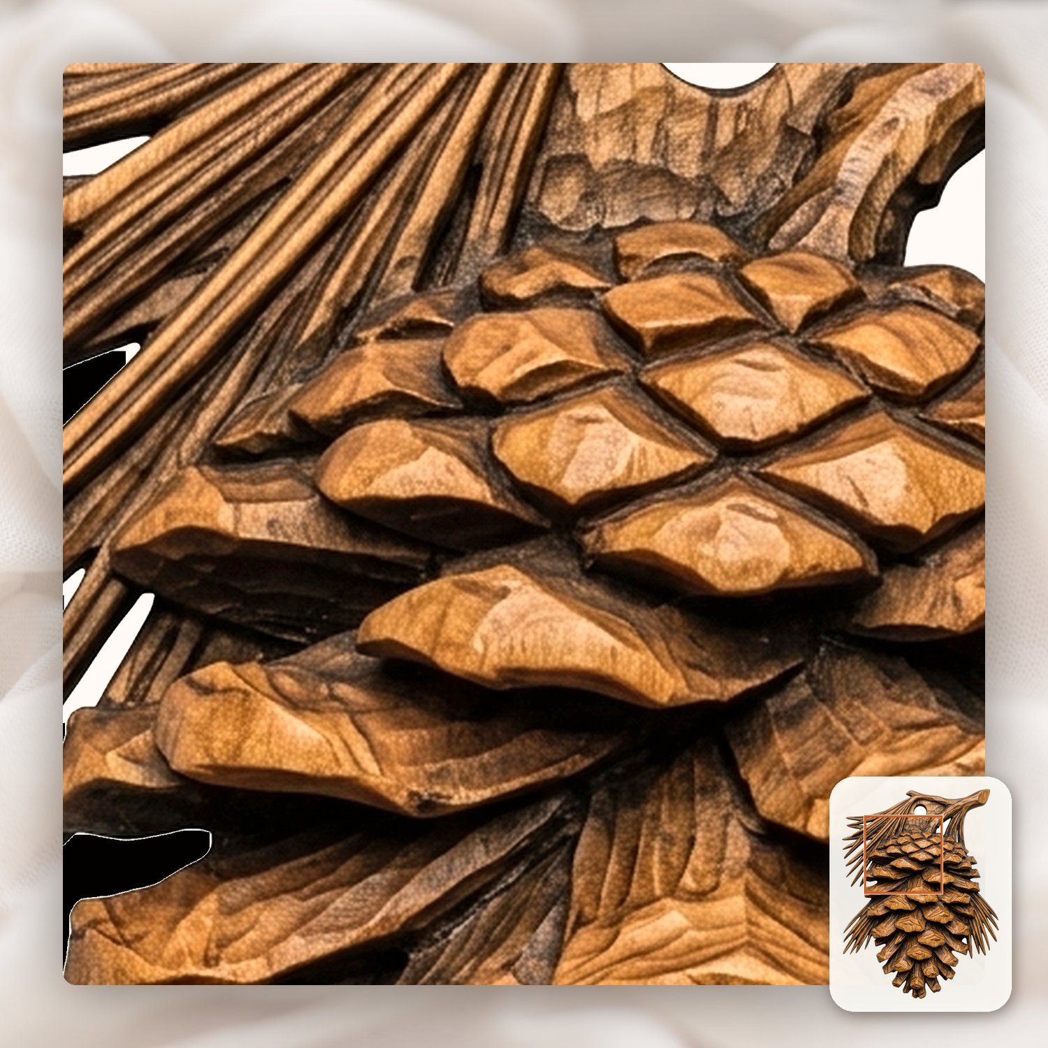 Pinecone Branch Hanging Ornament CNC Relief STL bas-relief STL — view 11