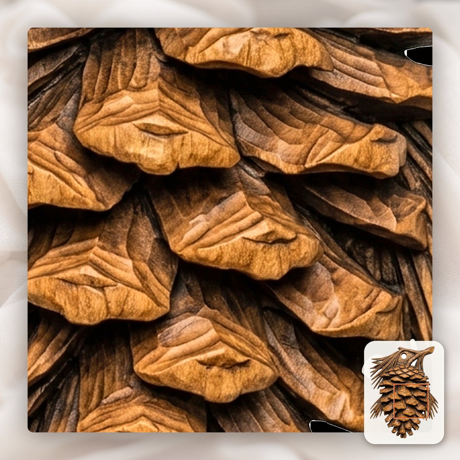 Pinecone Branch Hanging Ornament CNC Relief STL bas-relief STL — view 12