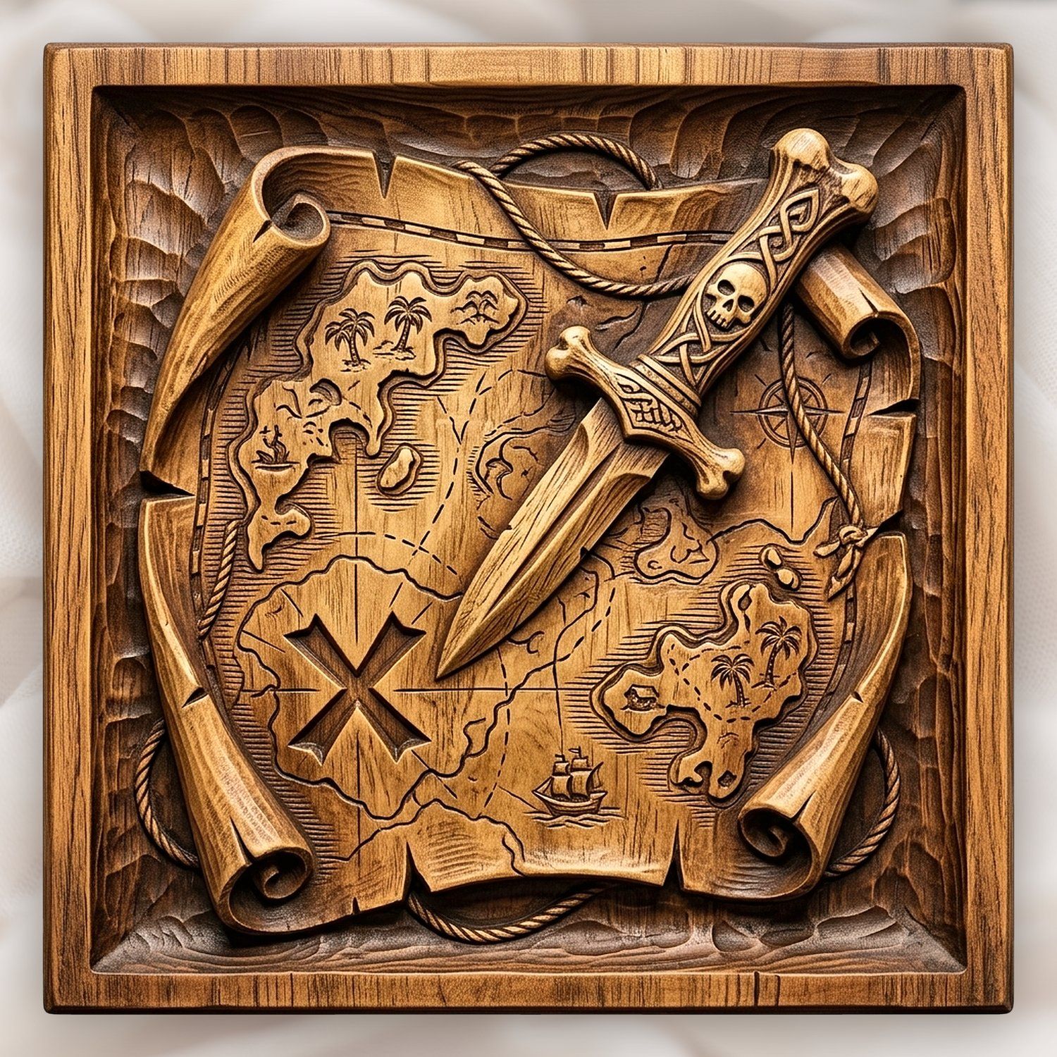 Pirate Map Bone Dagger CNC Relief STL bas-relief STL design
