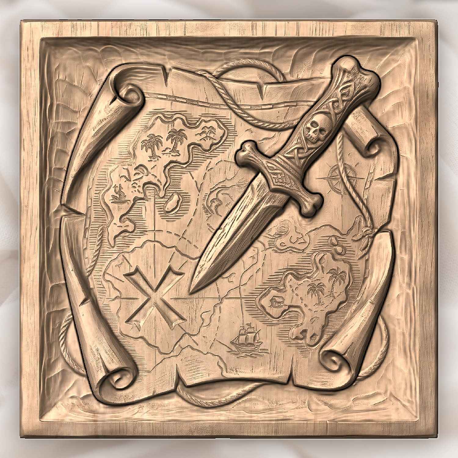 Pirate Map Bone Dagger CNC Relief STL bas-relief STL — view 4