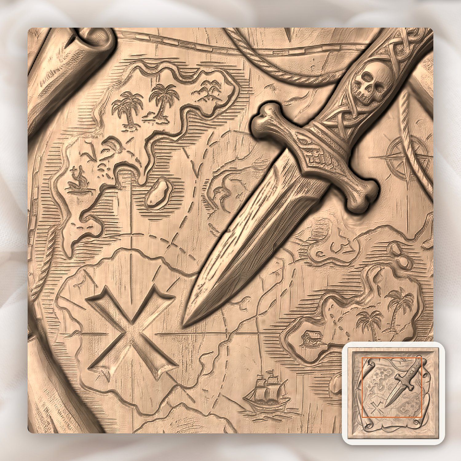 Pirate Map Bone Dagger CNC Relief STL bas-relief STL — view 6