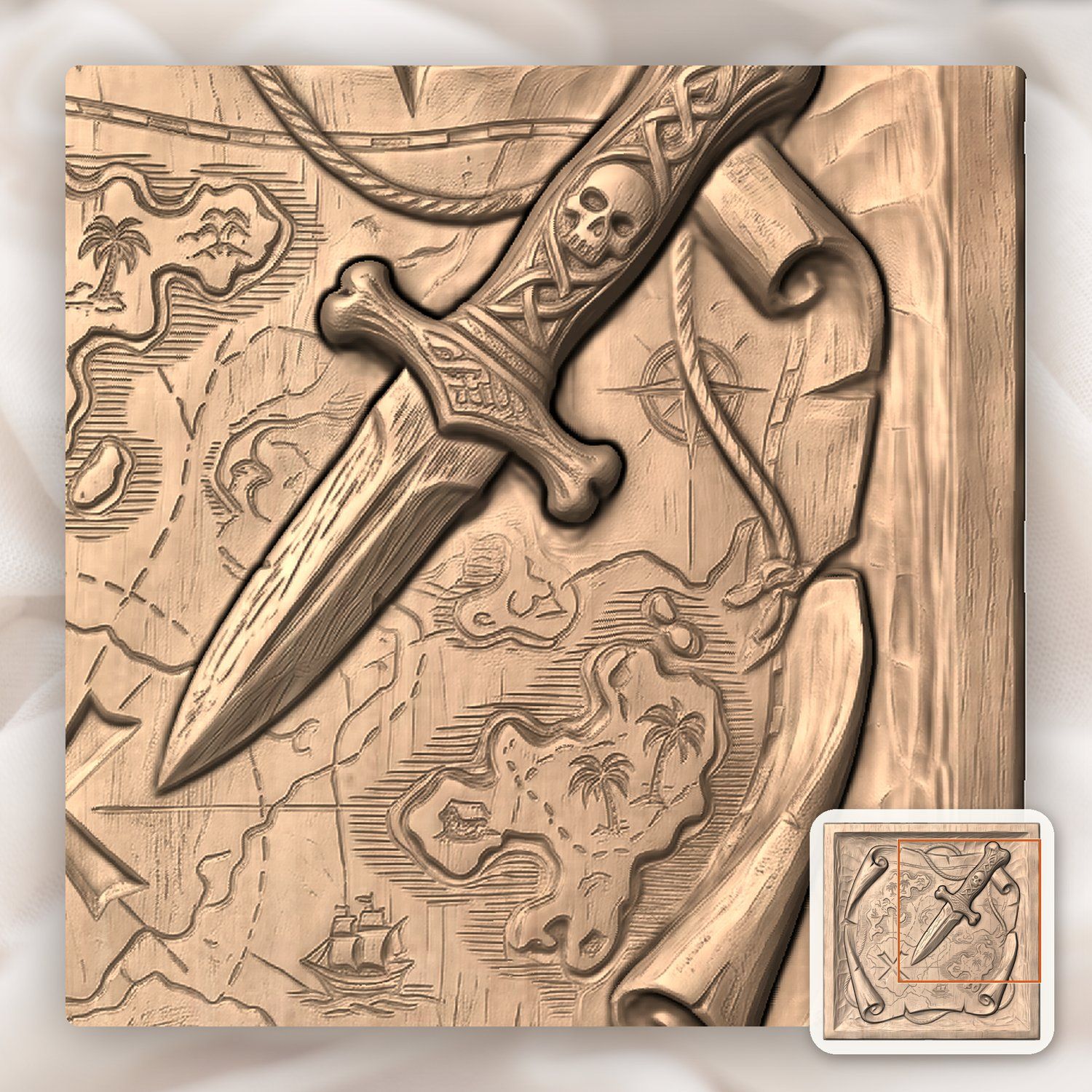 Pirate Map Bone Dagger CNC Relief STL bas-relief STL — view 7