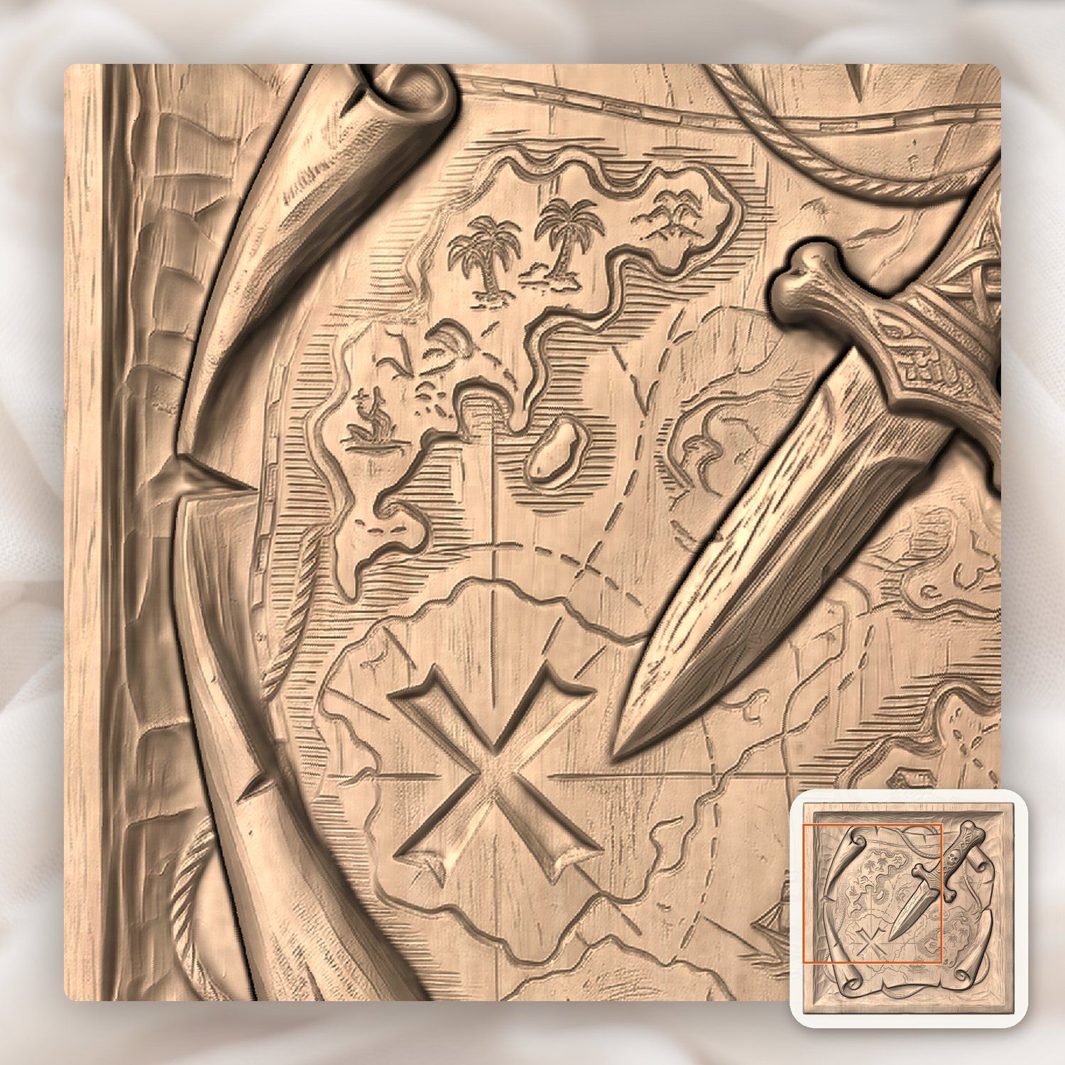 Pirate Map Bone Dagger CNC Relief STL bas-relief STL — view 8