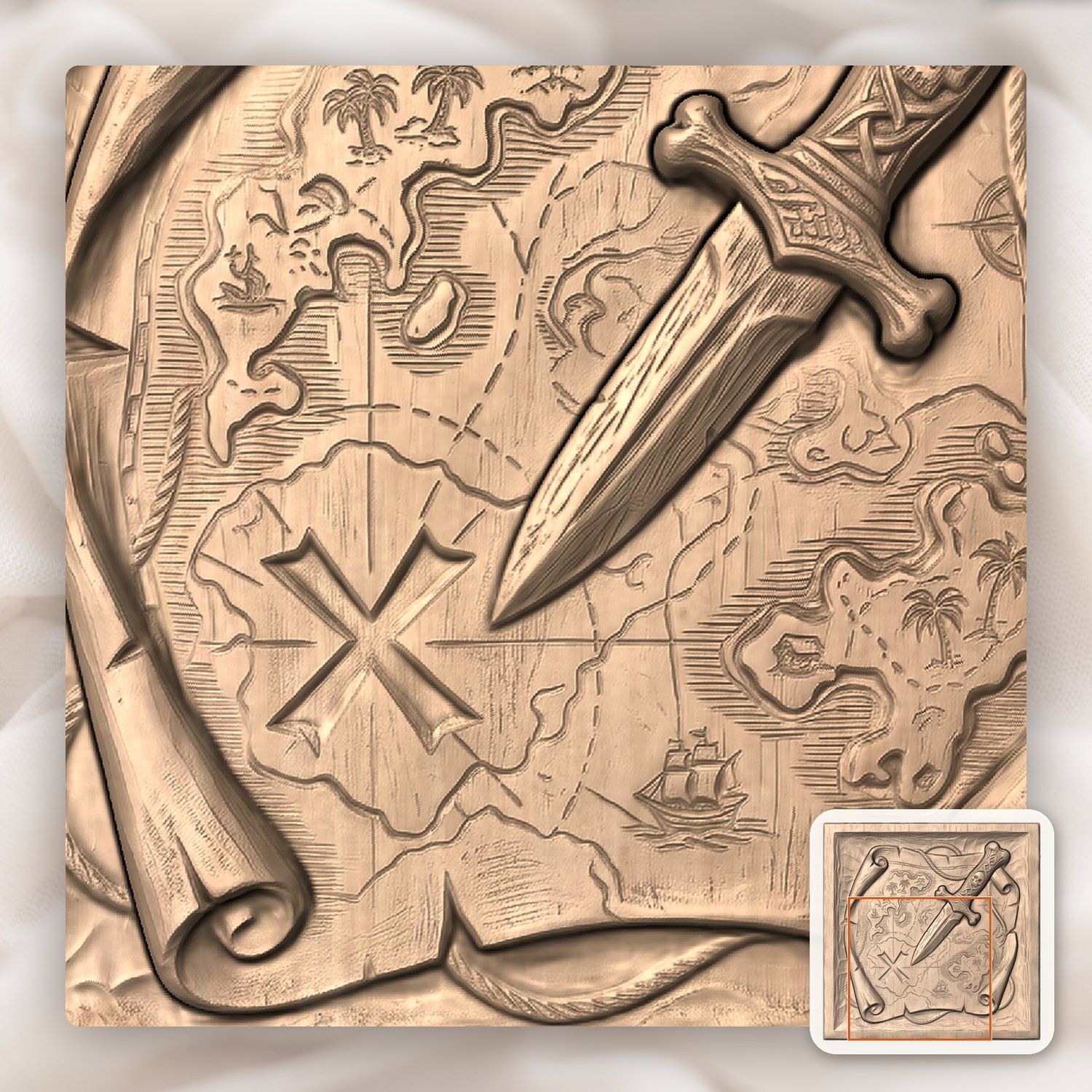 Pirate Map Bone Dagger CNC Relief STL bas-relief STL — view 9