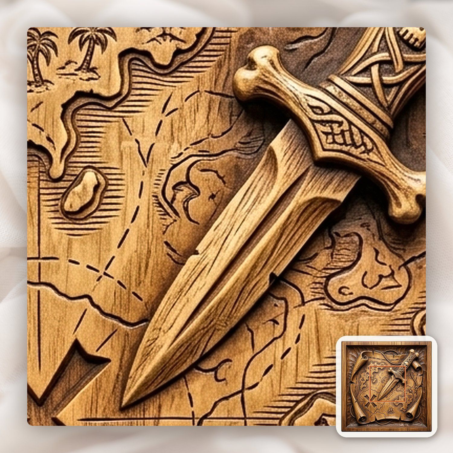 Pirate Map Bone Dagger CNC Relief STL bas-relief STL — view 10