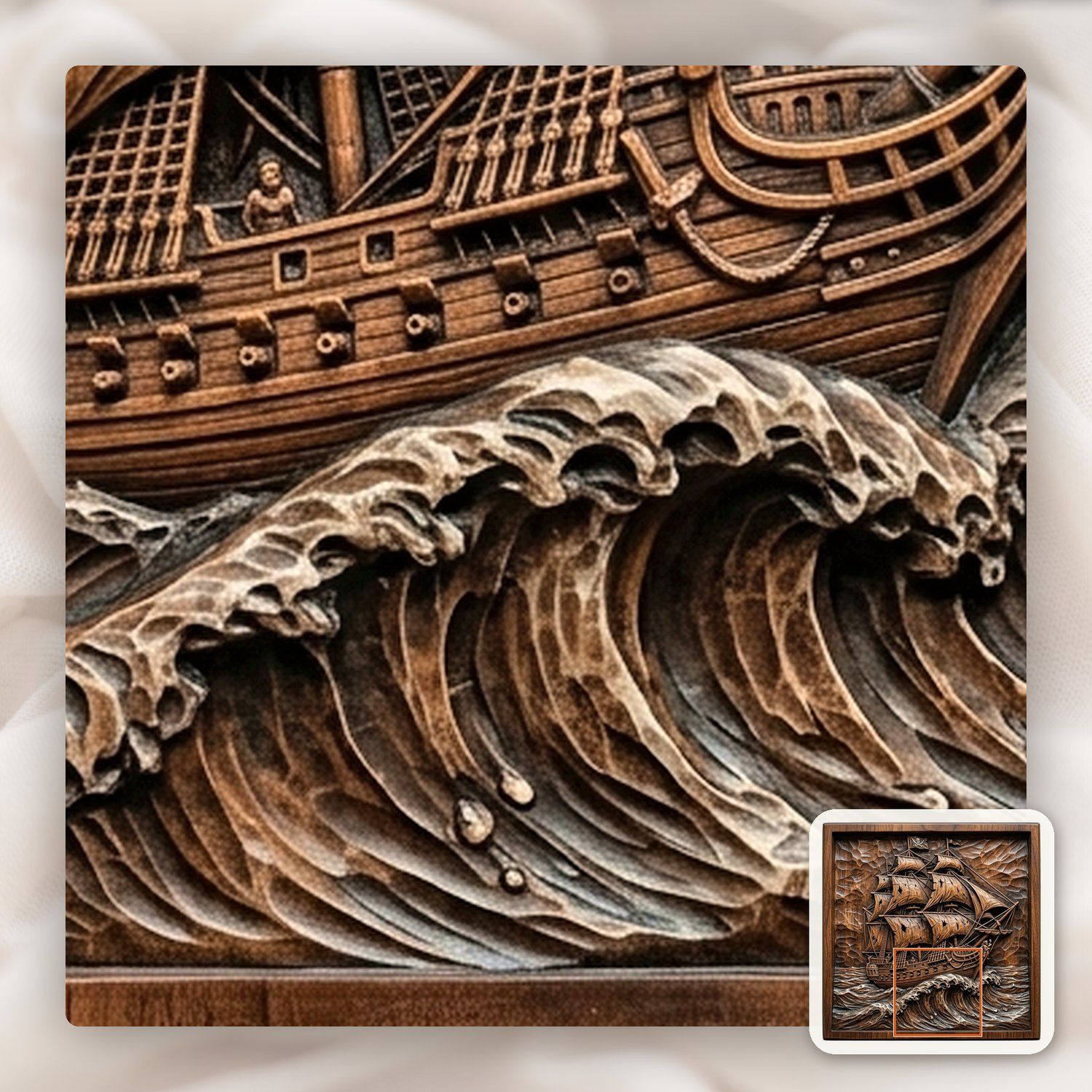 Pirate Ship Galleon Sea Wave CNC Relief STL bas-relief STL — view 11